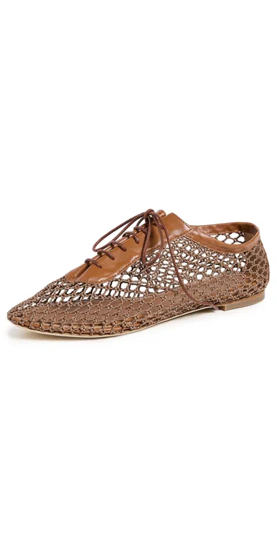 Staud Kit Lace Up Flats Tan In Brown