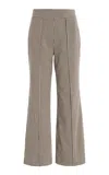 Staud Knack Cropped Gingham Stretch-cady Flared Pants In Brown
