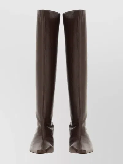 STAUD KNEE-HIGH LEATHER BLOCK HEEL BOOTS