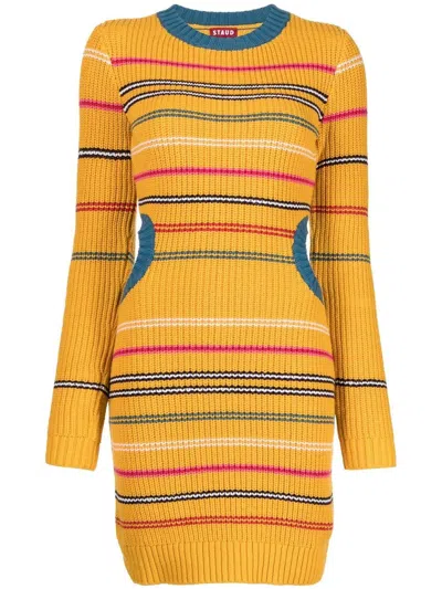 Staud Knitted Striped Mini Dress In Yellow
