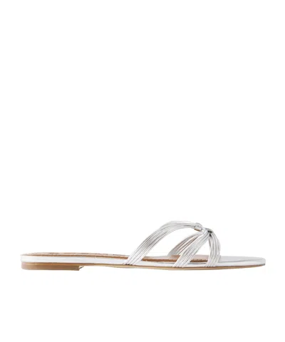 Staud Knotted Metallic-leather Sandals In White