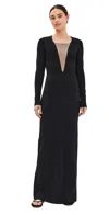 Staud Kris Mesh Plunge Neck Gown In Black