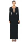 Staud Kris Mesh Plunge Neck Gown In Black