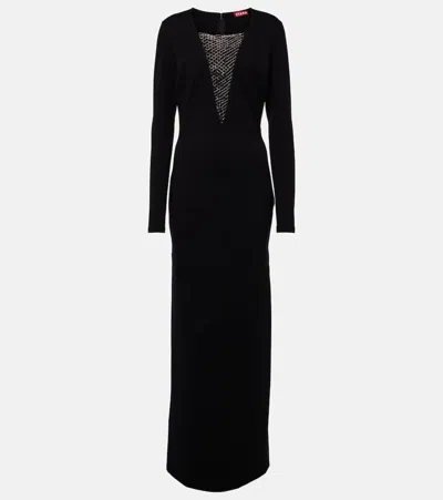 Staud Kris Mesh Plunge Neck Gown In Black