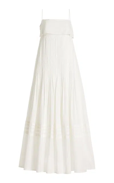 Staud Kristina Pleated Cotton Maxi Dress In Ivory