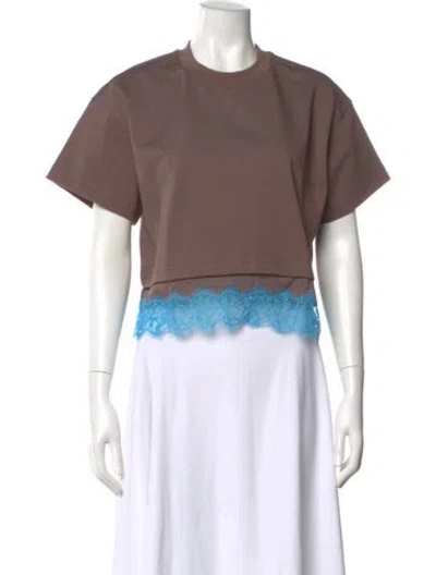 Pre-owned Staud Lace Pattern Crew Neck Crop Top In Brown