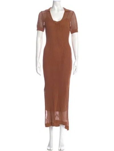 Pre-owned Staud Lace Pattern Long Dress In Brown