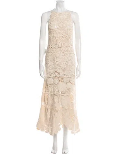 Pre-owned Staud Lace Pattern Long Dress In Neutral
