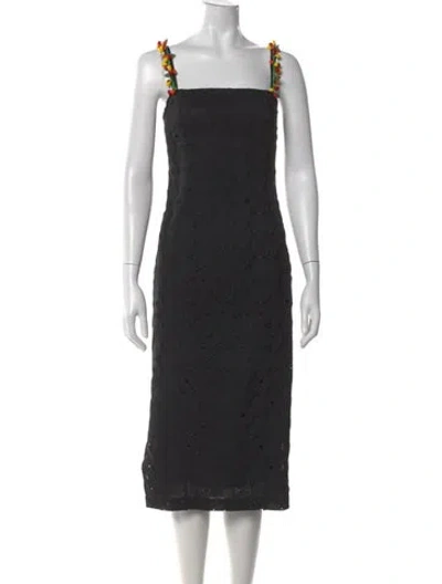 Pre-owned Staud Lace Pattern Midi Length Dress In Black