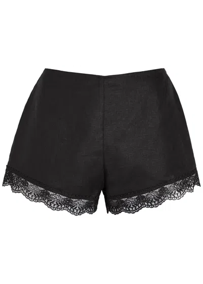 Staud Lace-trim Linen Shorts In Black