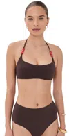 Staud Laird Embellished Bikini Top In Brown