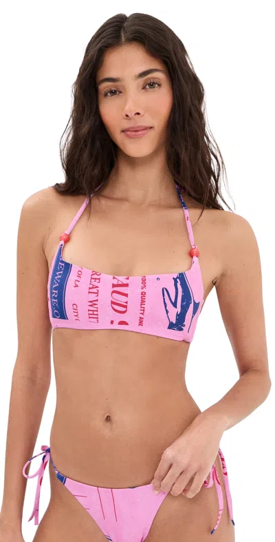 Staud Laird Bikini Top Parcel Print Pink