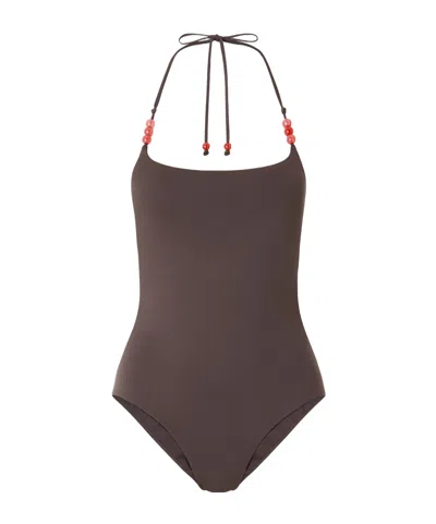 Staud Laird Embellished Backless Swimsuit In Brown