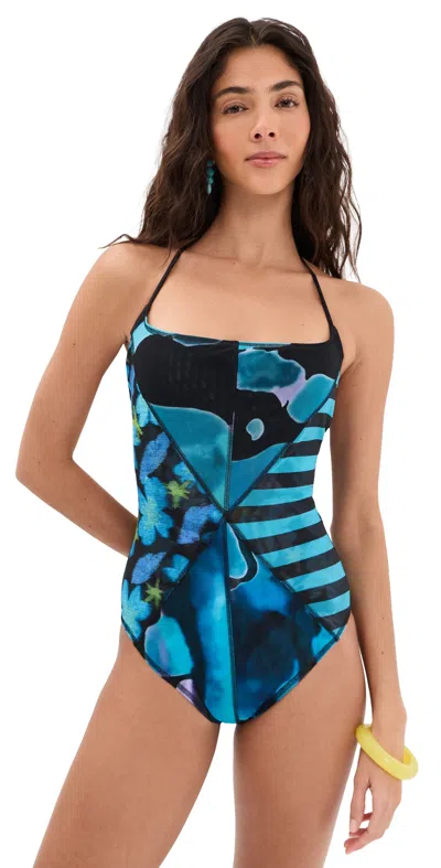 Staud Laird One Piece Swim Suit Blue Haze Multi