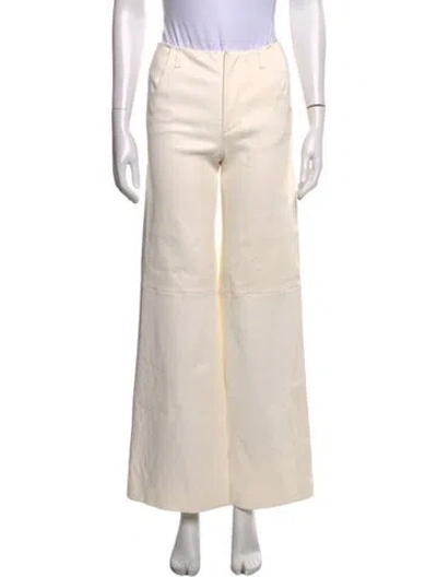Pre-owned Staud Lamb Leather Wide Leg Pants In Neutral
