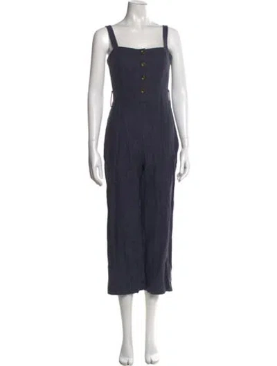 Pre-owned Staud Lambskin Square Neckline Jumpsuit In Blue