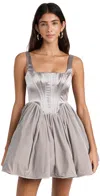 Staud Landscape Gathered Satin Mini Dress In Silver