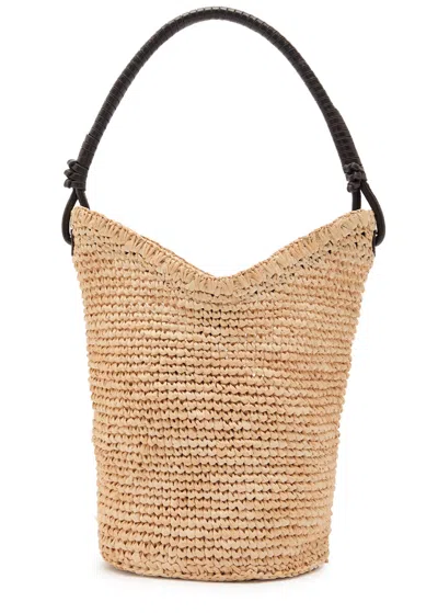 Staud Lani Leather And Raffia Bucket Bag In Brown