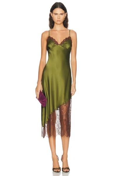 Staud Lara Lace-trim Silk Dress In Green