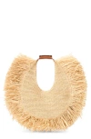 Staud Large Moon Fringe Raffia Top Handle Tote In Natural Fringe