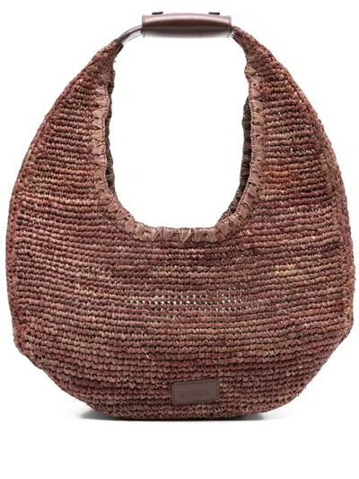 Staud Large Moon Raffia Shoulder Bag In Brown