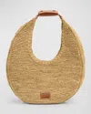 Staud Moon Large Leather-trimmed Raffia Tote In Naturaltan