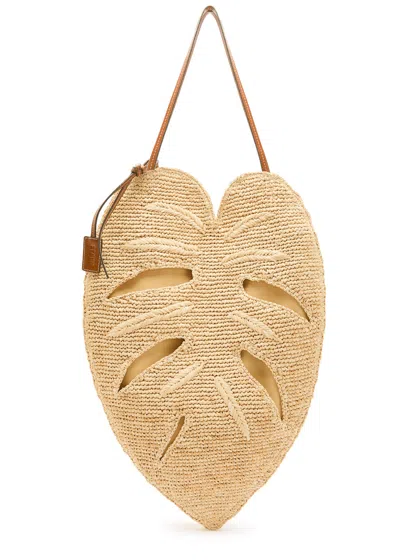 Staud Large Palm Leather And Raffia Shoulder Bag In Natural