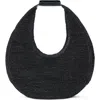 Staud Large Raffia Moon Shoulder Bag In Black