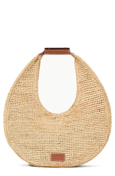 Staud Large Raffia Moon Shoulder Bag In Natural/ Tan