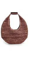 Staud Moon Large Raffia Shoulder Bag In Mahogany