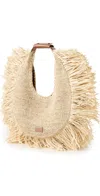 Staud Large Moon Fringe Raffia Top Handle Tote In Natural Fringe