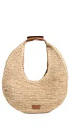 STAUD LARGE RAFFIA MOON TOTE BAG NATURAL/TAN