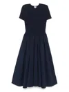 Staud Ysabel Ribbed-knit And Cotton-blend Poplin Midi Dress