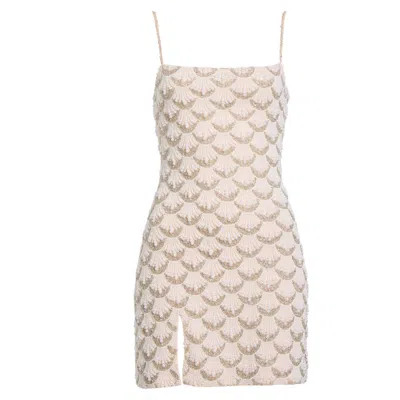 Staud Las Palmas Beaded Mini Dress In Neutral