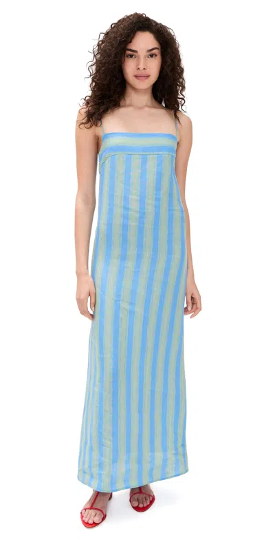 Staud Laura Linen Dress Seaport Stripe In Blue