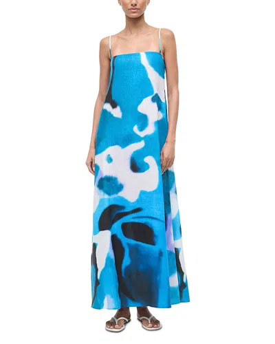 Staud Laura Print Linen Maxi Dress In Blue
