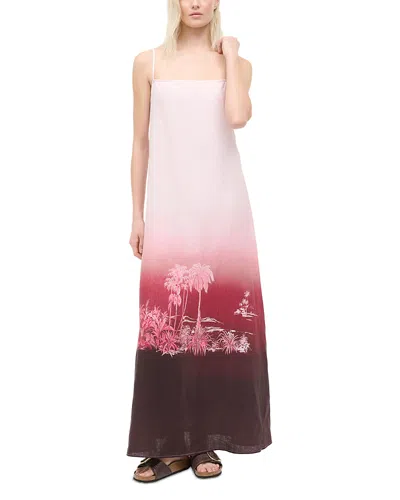 Staud Laura Linen Maxi Dress In Burgundy