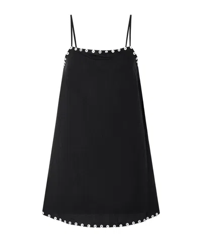 Staud Laura Button-detailed Linen-blend Mini Dress In Black