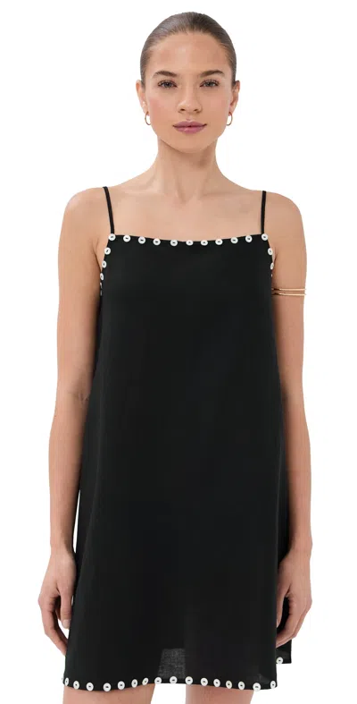 Staud Laura Button-detailed Linen-blend Mini Dress In Black