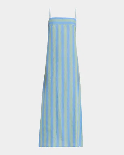 Staud Laura Striped Spaghetti-strap Dress In Blue