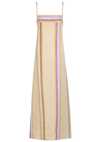 Staud Laura Striped Linen Maxi Dress In Multi