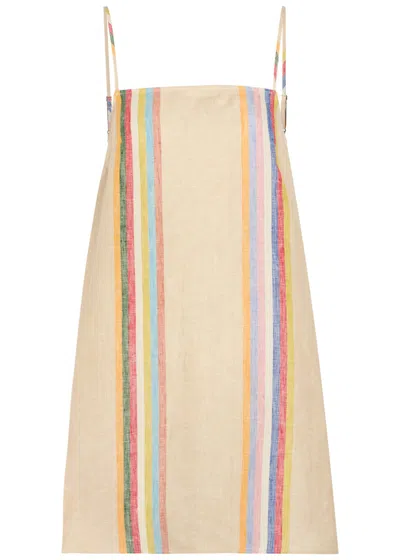 Staud Laura Striped Linen Mini Dress In Multi