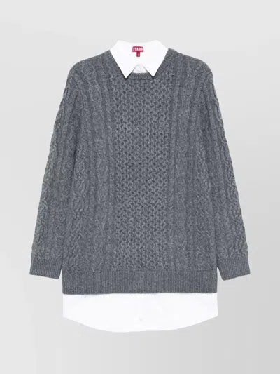 Staud Layered Cable Knit Dress With Detachable Collar In Multicolor