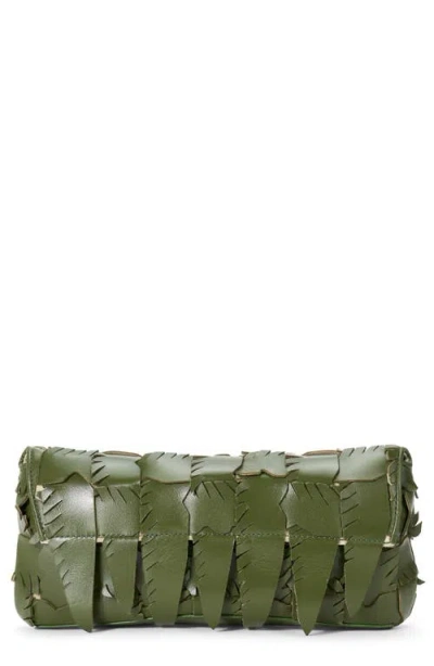 Staud Leaf Leather Clutch In Green