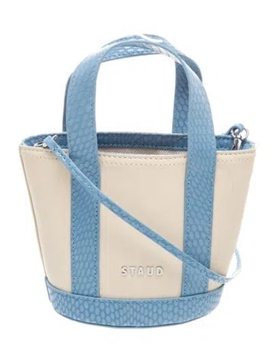 Pre-owned Staud Leather Allora Micro In Blue/neutrals