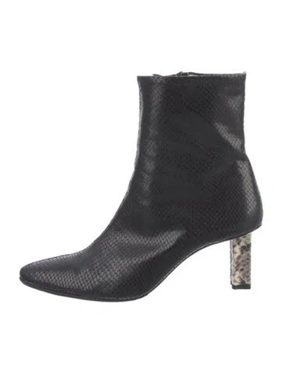 Pre-owned Staud Leather Animal Print Boots In Black