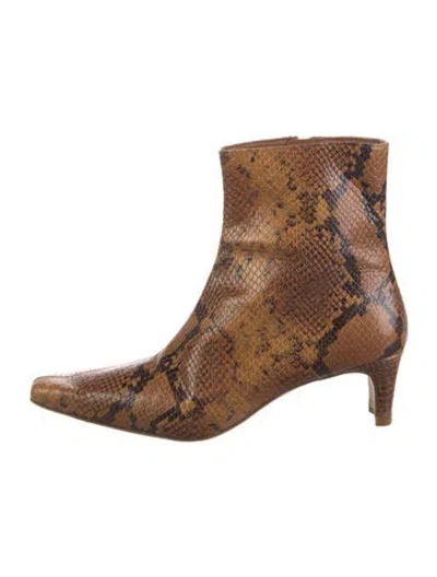 Pre-owned Staud Leather Animal Print Boots In Brown
