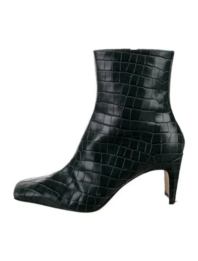 Pre-owned Staud Leather Animal Print Boots In Green