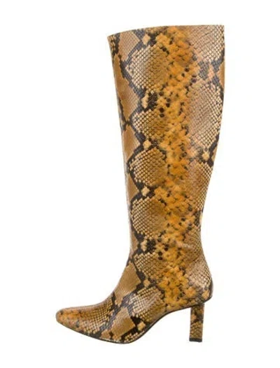 Pre-owned Staud Leather Animal Print Boots In Neutral
