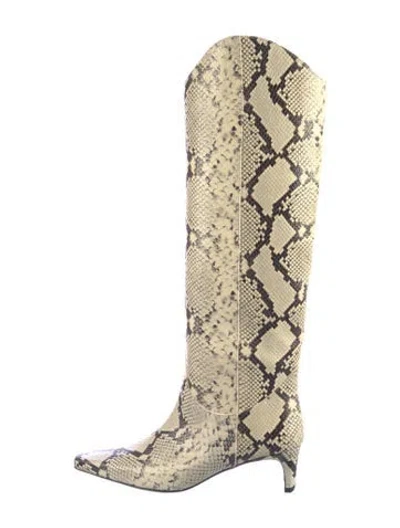 Pre-owned Staud Leather Animal Print Boots In Neutrals